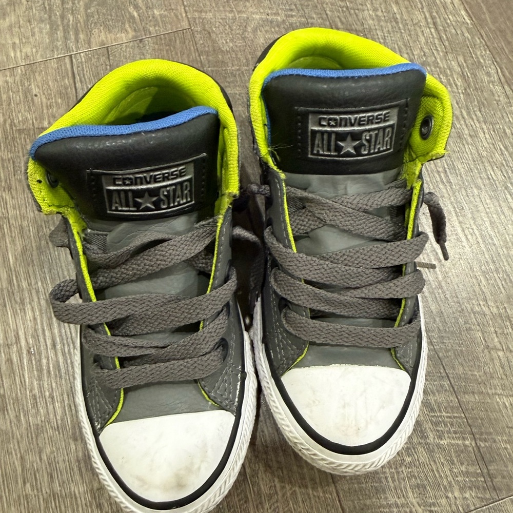 Converse Kids Gray Sneakers with Neon Green Lining